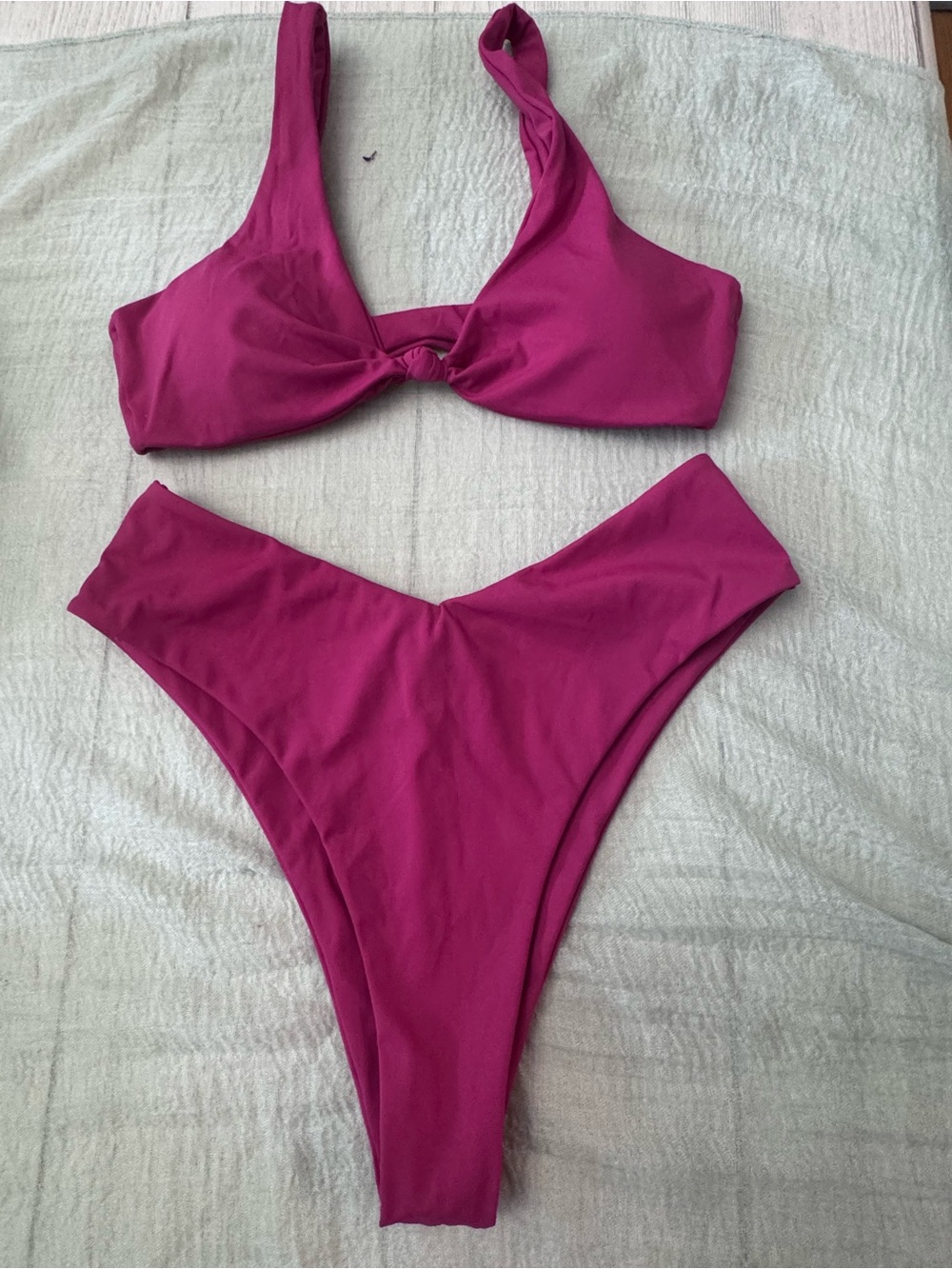 SHEIN Magenta Two-Piece Knot Bikini